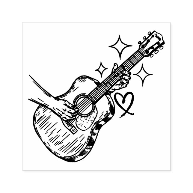 Hand drawn acoustic Guitar for the Guitarist Rubber Stamp (Imprint)