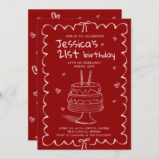 Hand Drawn Adult Scribble Birthday  Invitation (Front/Back)