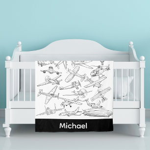 Hand drawn Aeroplanes Aviation Pilot Aviator Fun Fleece Blanket