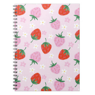 Hand-Drawn Aesthetic Strawberry Seamless Pattern Notebook