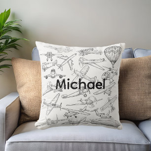 Hand drawn Airplanes Aviation Pilot Aviator Fun Cushion