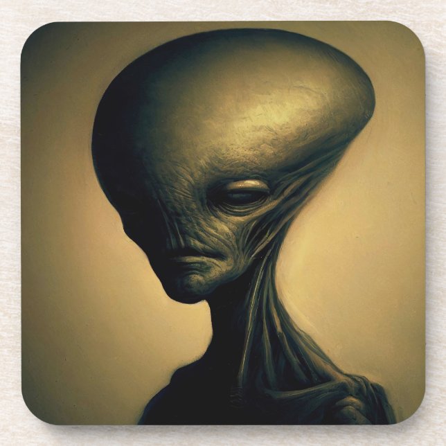 Hand Drawn Alien Portrait  Coaster (Front)