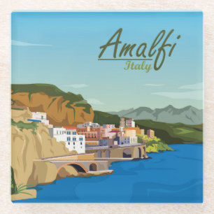 Hand Drawn Amalfi Italy Landscape Scenery Sketch Glass Coaster