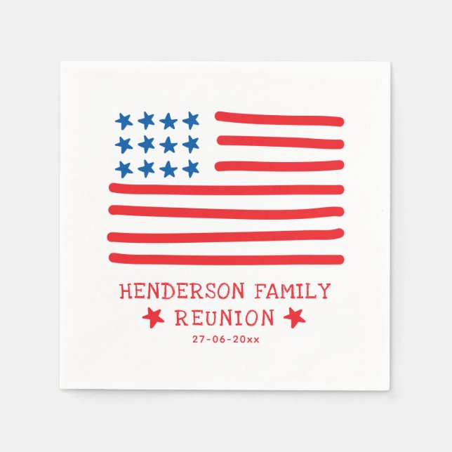 Hand Drawn American Flag - Family Reunion Napkin (Front)