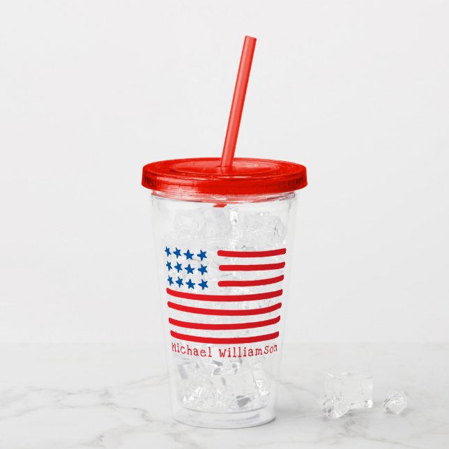 Hand Drawn American Flag | Personalised Patriotic Acrylic Tumbler (Back Ice)