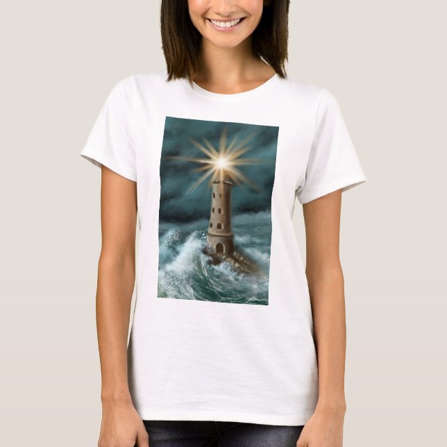 hand drawn and painted light house by the sea T-Shirt (Front)