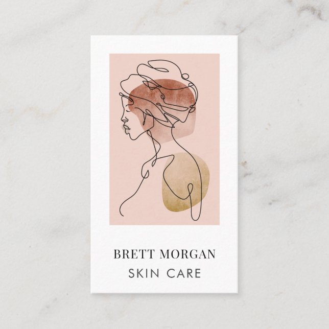 Hand Drawn And Watercolor Woman's Face Skincare Business Card (Front)