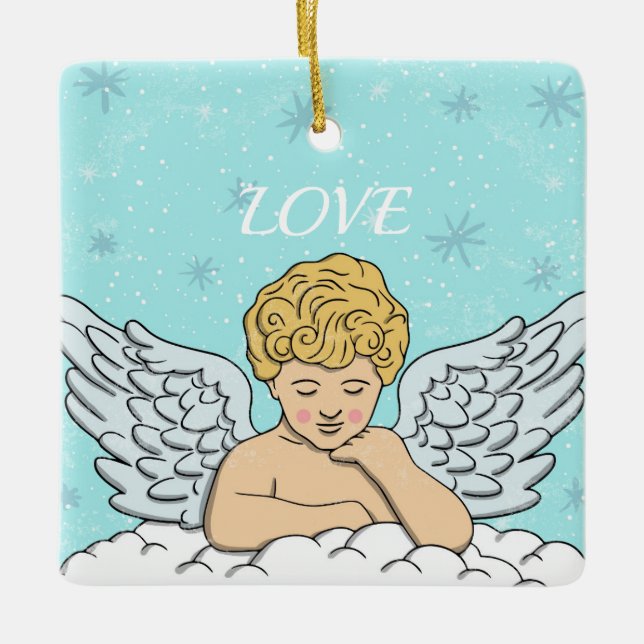 Hand Drawn Angel Ceramic Ornament (Front)