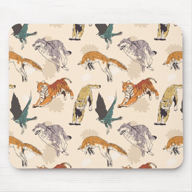 Hand Drawn Animals in the Wild Retro Sketch Mouse Mat (Front)