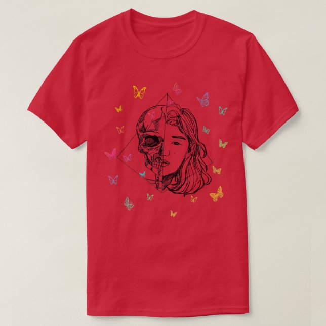 Hand Drawn Anime Skelita with Butterflies Premium  T-Shirt (Design Front)