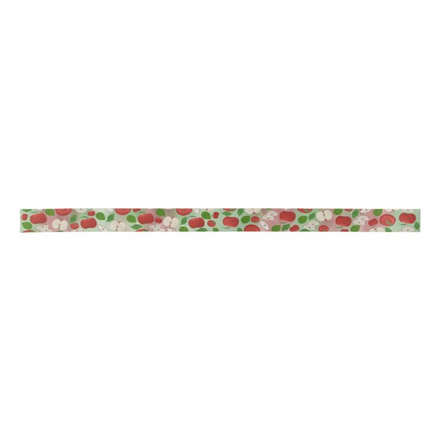Hand-Drawn Apple Ribbon – Rustic Modern Satin Ribbon (Front)