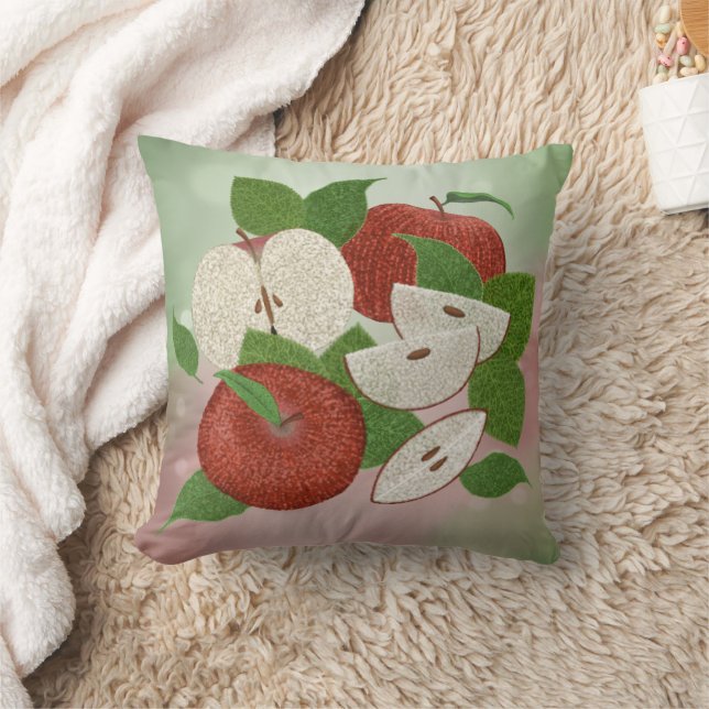 Hand-Drawn Apple Throw Pillow – Farmhouse Orchard  (Blanket)