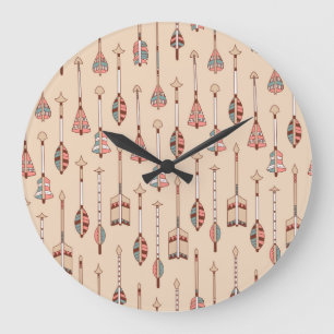 Hand-Drawn Arrows, Colourful Vintage. Large Clock