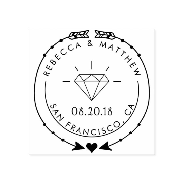 Hand-drawn Arrows Heart & Diamond Wedding Rubber Stamp (Imprint)