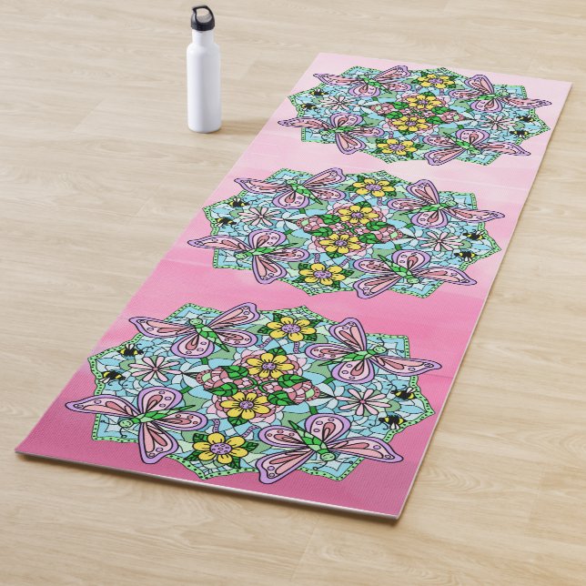 Hand drawn Art Butterfly Mandala Purple Colourful  Yoga Mat (In Situ)