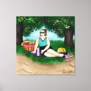 Hand drawn Art   Woman Relaxing at Beach Canvas Print