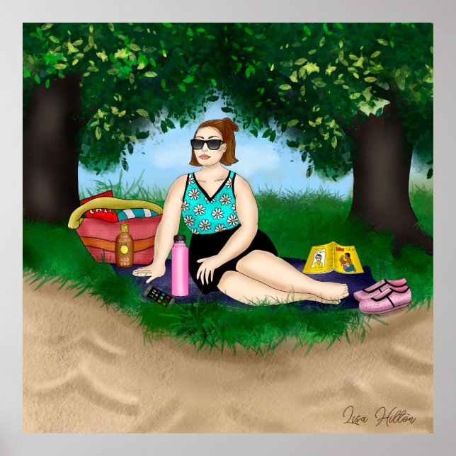 Hand drawn Art | Woman Relaxing at Beach Poster (Front)