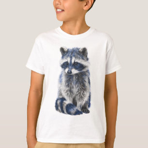 Hand-Drawn Artistic Blue Racoon Kids T-Shirt