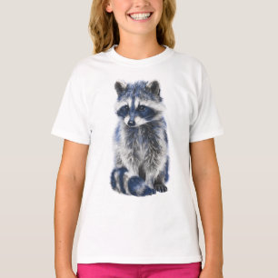 Hand-Drawn Artistic Blue Racoon Kids T-Shirt