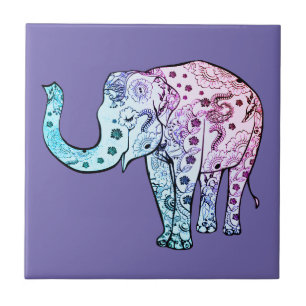 Hand-Drawn Artistic Illustration Mandala Elephant Tile