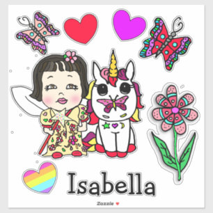 Hand Drawn Asian Fairy, Unicorn and Name