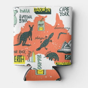 Hand-drawn Australian attractions, typography post Can Cooler