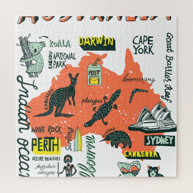 Hand-drawn Australian attractions, typography post Jigsaw Puzzle (Vertical)