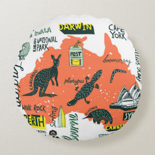 Hand-drawn Australian attractions, typography post Round Cushion