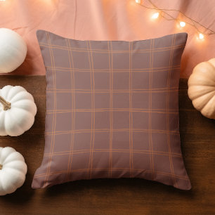 Hand Drawn Autumn Brown and Orange Grid Cushion