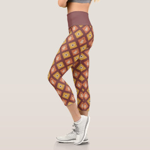 Hand Drawn Autumn Diamond Pattern Capri Leggings