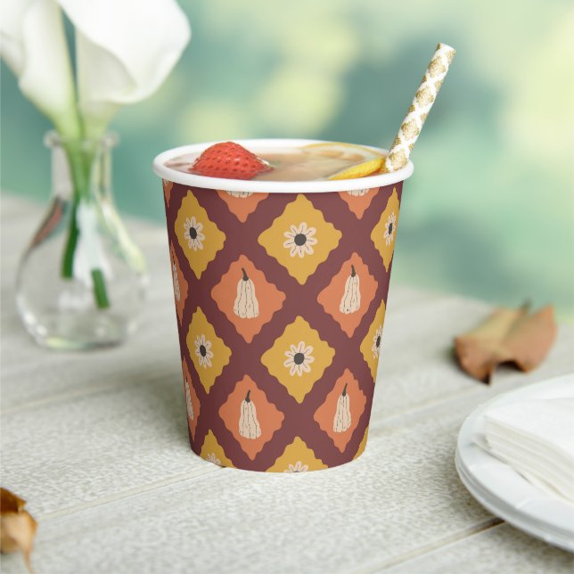 Hand Drawn Autumn Diamond Pattern Paper Cups (Insitu)