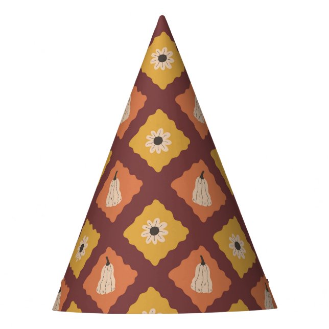 Hand Drawn Autumn Diamond Pattern Party Hat (Front)