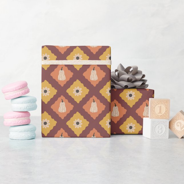 Hand Drawn Autumn Diamond Wrapping Paper Roll (Baby Shower)