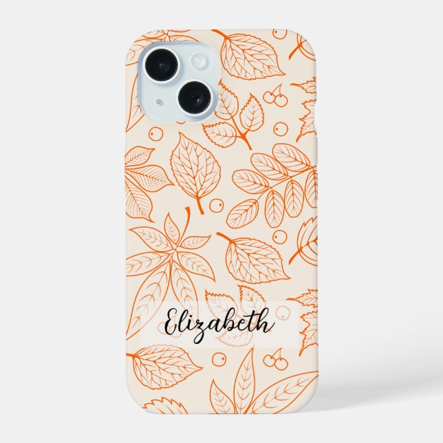 Hand Drawn Autumn Fall Leaves Line Art iPhone 15 Case (Back)