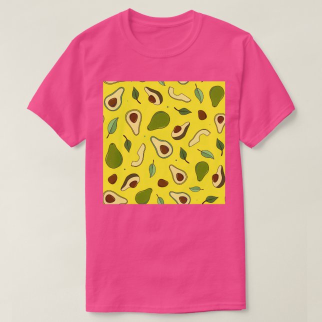 Hand drawn avocados and leaves on yellow T-Shirt (Design Front)