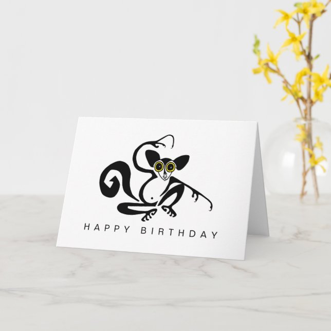 Hand drawn AYE-AYE - Wild animals - Nature - Green Card (Yellow Flower)