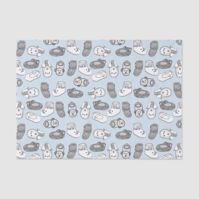 Hand Drawn Baby Booties Pattern Pastel Blue Tissue Paper (Front)