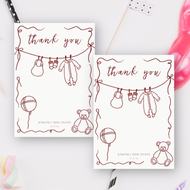 Hand drawn baby clothes baby shower thank you card (Creator Uploaded)