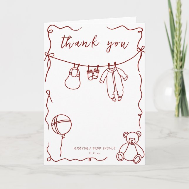 Hand drawn baby clothes baby shower thank you card (Front)