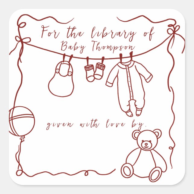 Hand drawn baby clothes - bookplates square sticker (Front)