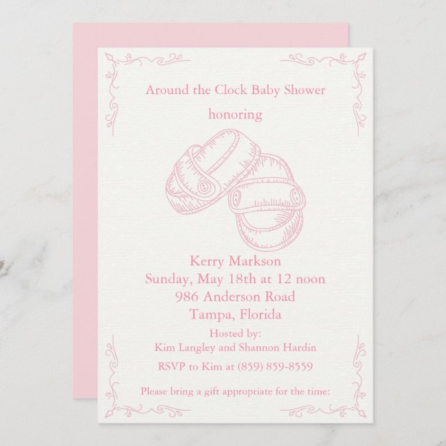 Hand Drawn Baby Girl Baby Shower Invite (Front/Back)