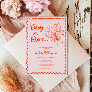 Hand Drawn Baby In Bloom Baby Shower Invitation
