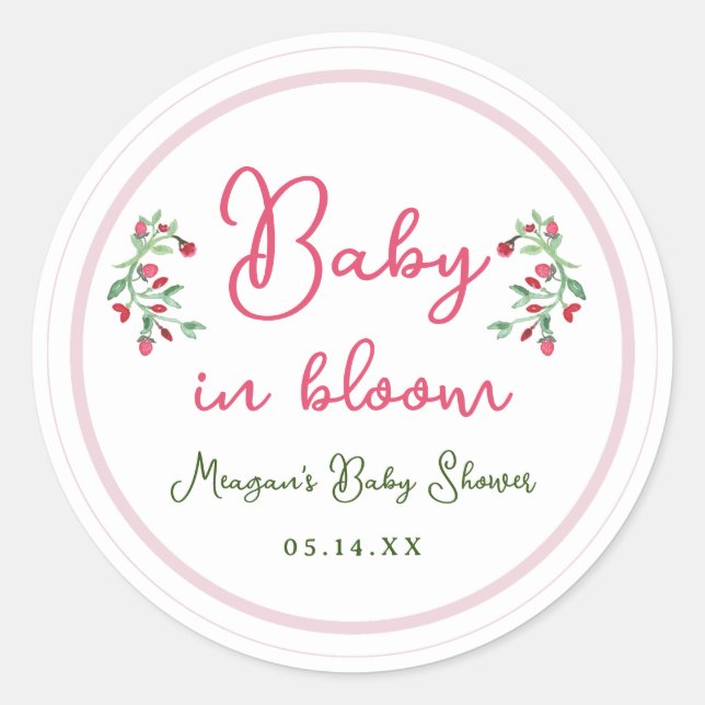 Hand Drawn Baby In Bloom Girl Baby Shower Classic Round Sticker (Front)
