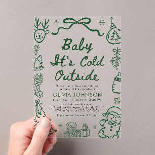 Hand Drawn Baby It's Cold Outside Baby Shower Acrylic Invitations