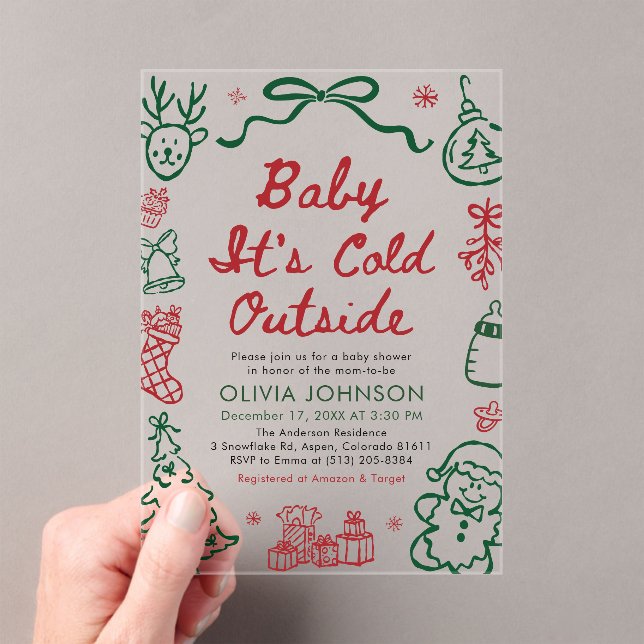 Hand Drawn Baby It's Cold Outside Baby Shower Acrylic Invitations (Insitu (Handheld))