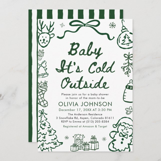 Hand Drawn Baby It's Cold Outside Baby Shower Invitation (Front/Back)