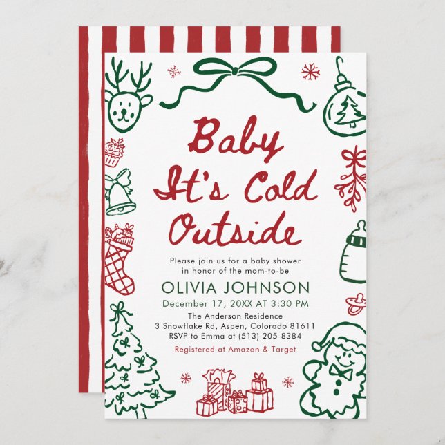 Hand Drawn Baby It's Cold Outside Baby Shower Invitation (Front/Back)