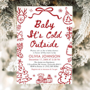 Hand Drawn Baby It's Cold Outside Baby Shower Invitation