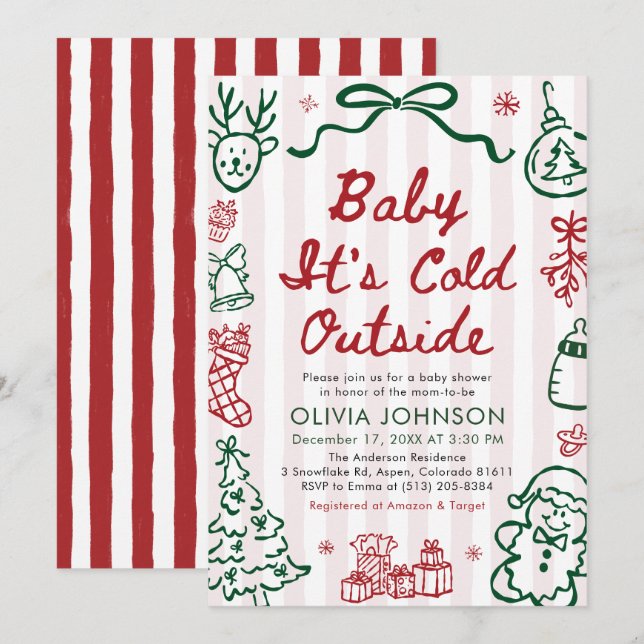 Hand Drawn Baby It's Cold Outside Baby Shower Invitation (Front/Back)