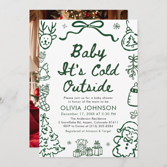 Hand Drawn Baby It's Cold Outside Baby Shower Invitation (Front/Back)